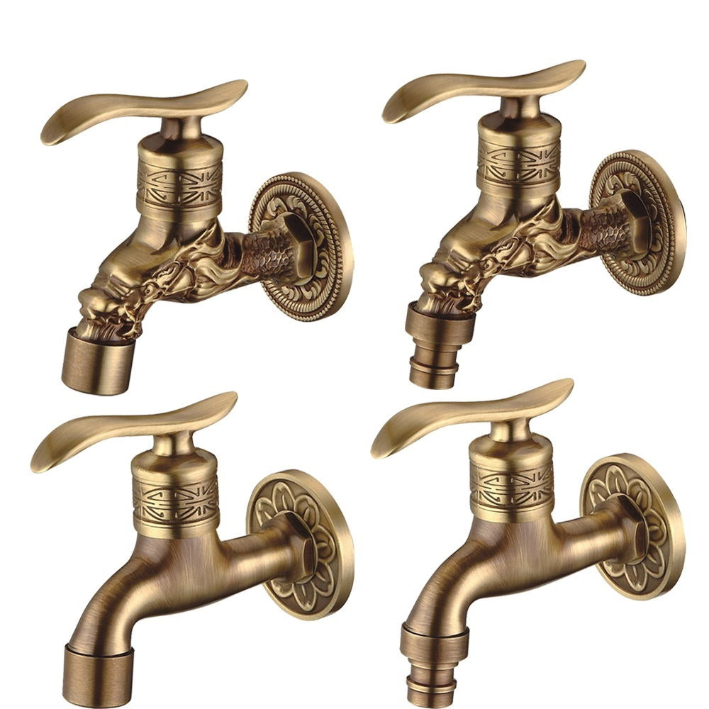 Antique Brass Carved Garden Faucet Faucet Outdoor Washing Machine Decorative Faucet Luxury Toilet Faucet