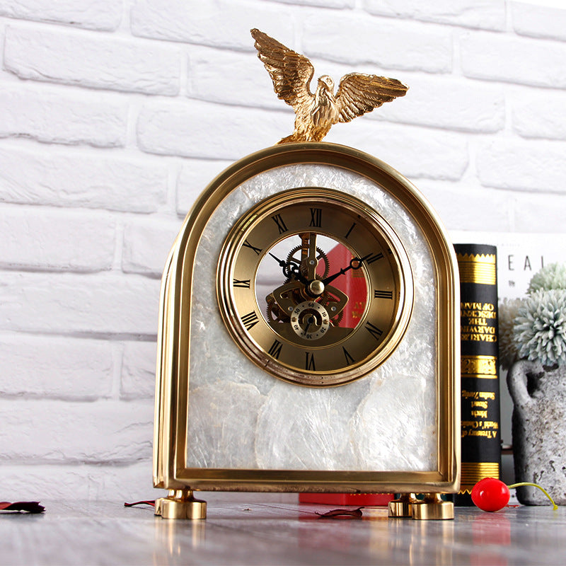 Pure Copper Table Clock - Luxury Living Room Home Accessories, Eagle Clock Ornaments