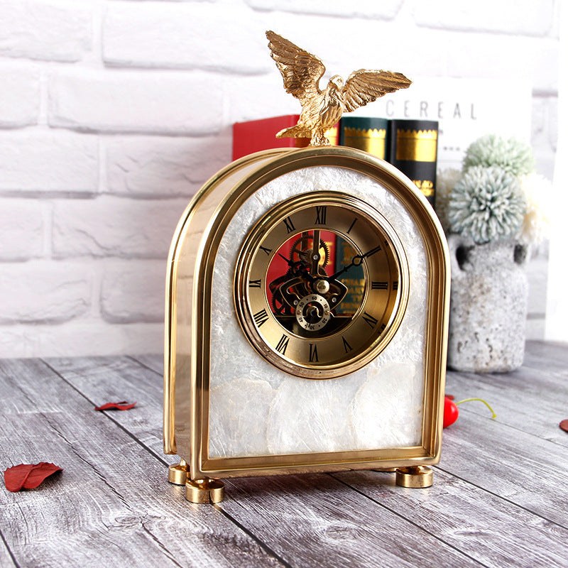 Pure Copper Table Clock - Luxury Living Room Home Accessories, Eagle Clock Ornaments