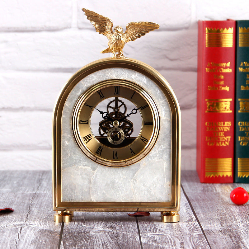 Pure Copper Table Clock - Luxury Living Room Home Accessories, Eagle Clock Ornaments