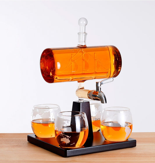 Whiskey Decanter 1100mL Creative Antique Boat Shape Set With 4 Glasses and Beautiful Stand