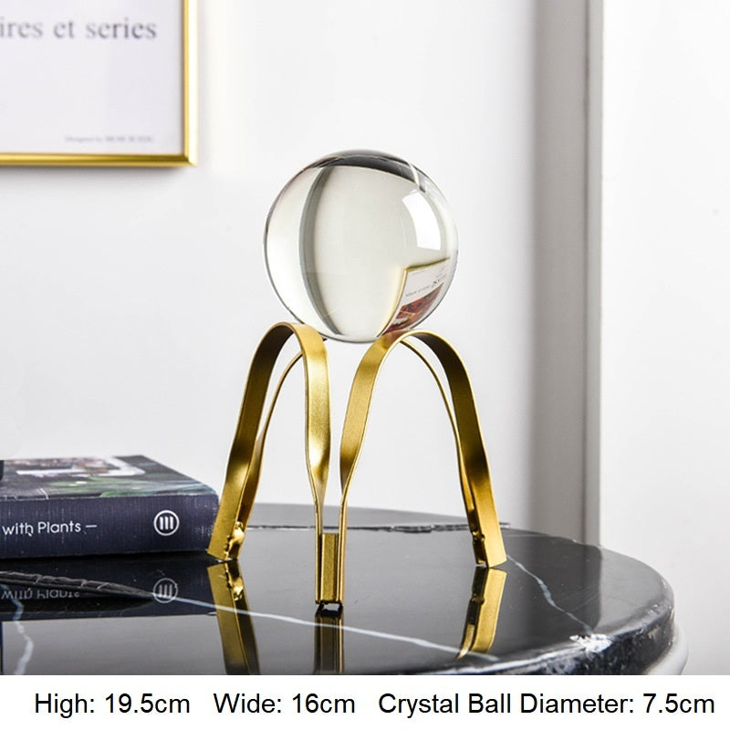 Golden Luxury Modern Metal Crystal Ball Crafts Ornament - Living Room, Home, Shelf, Mediawall Decoration