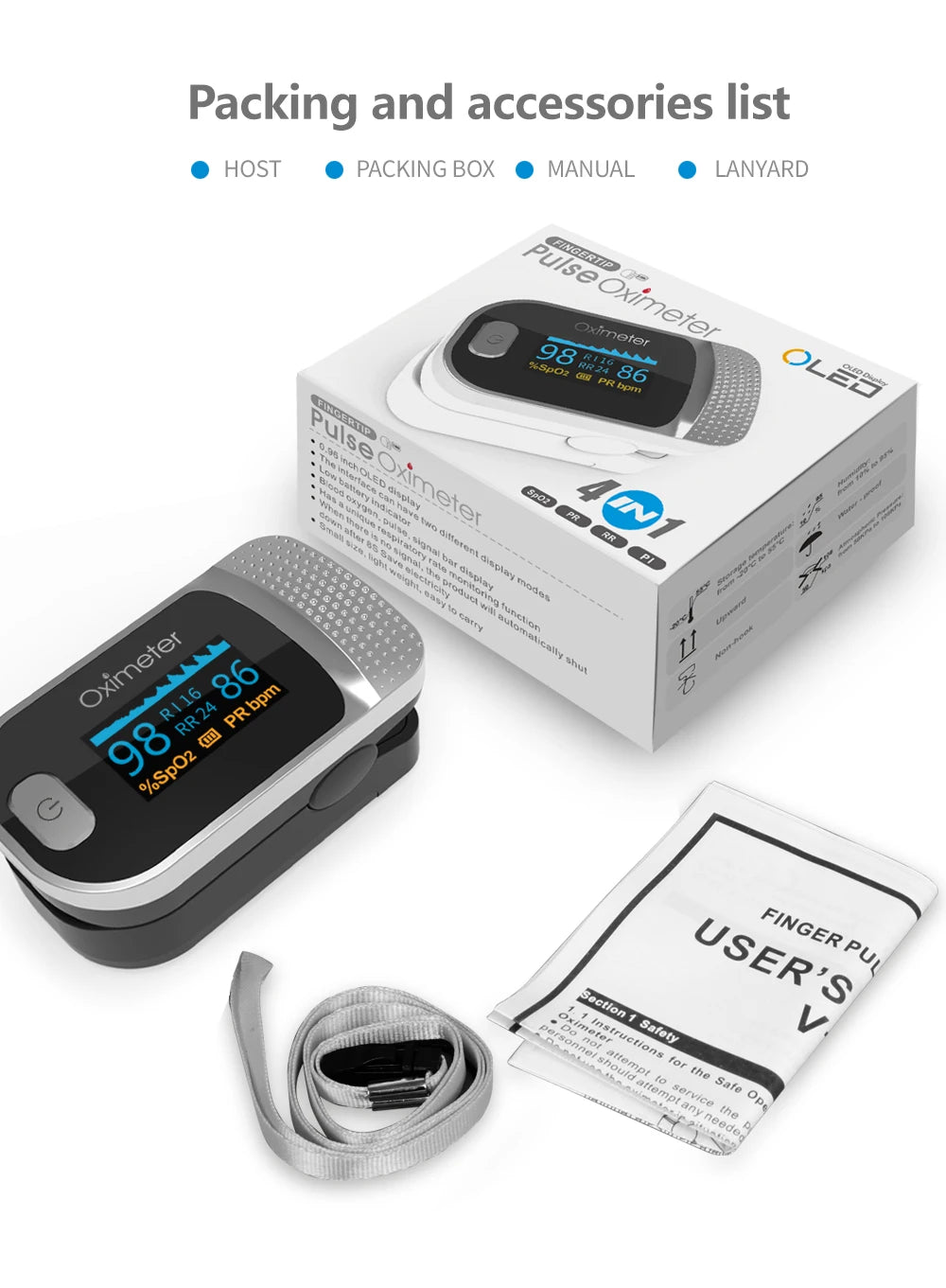 Finger Pulse Oximeter – Accurate SPO2, PR, PI, RR, and Heart Rate Monitoring