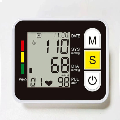 Wrist Blood Pressure Monitor – LCD Display, Automatic Digital Tensiometer for Family Use