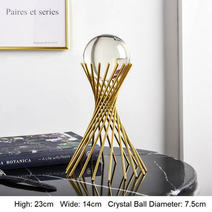 Golden Luxury Modern Metal Crystal Ball Crafts Ornament - Living Room, Home, Shelf, Mediawall Decoration